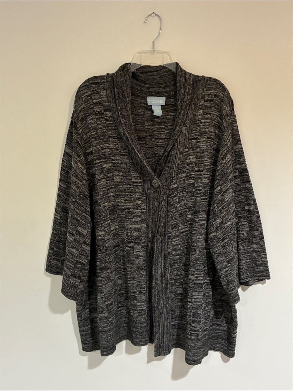 Liz & Me Charcoal Marled Shawl-Collar Cardigan